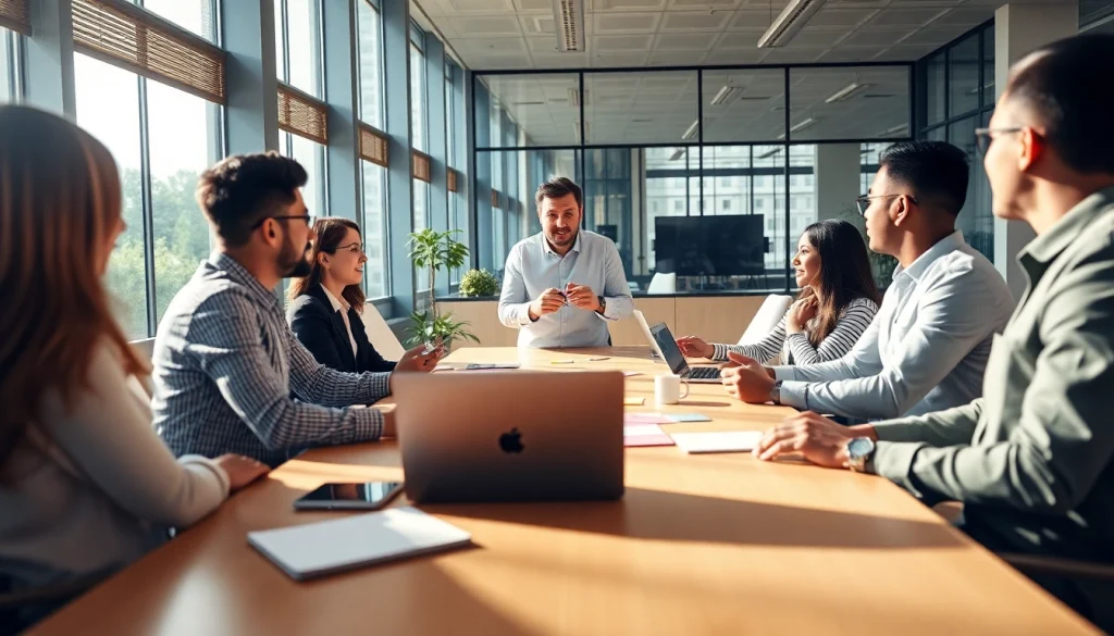 Engaged team in a professional agency brainstorming session to enhance collaboration.