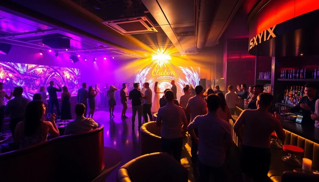 Party scene at Club SXM with vibrant lights, stylish guests, and captivating performances.