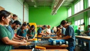 Students learning practical skills at trade schools in Hawaii, engaged in lively hands-on activities.