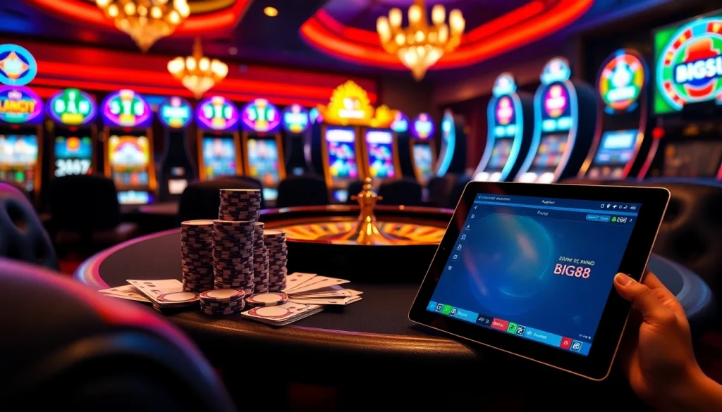 Experience the thrill of gaming at BIG88.BAR with vibrant poker and slot visuals.