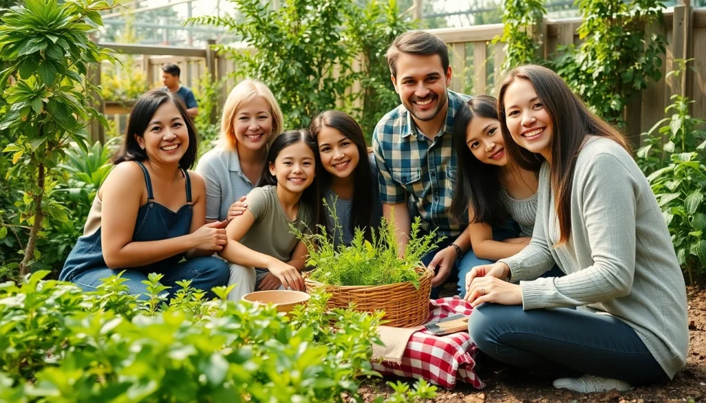 Engage with sustainable living tips at https://sicherlebensraum.de featuring a family in a lush garden.