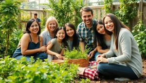 Engage with sustainable living tips at https://sicherlebensraum.de featuring a family in a lush garden.