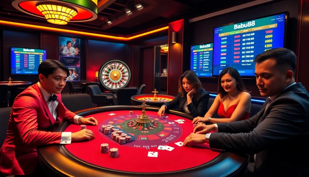 Exciting poker game action at Babu88 casino with vibrant chips and cards on the table