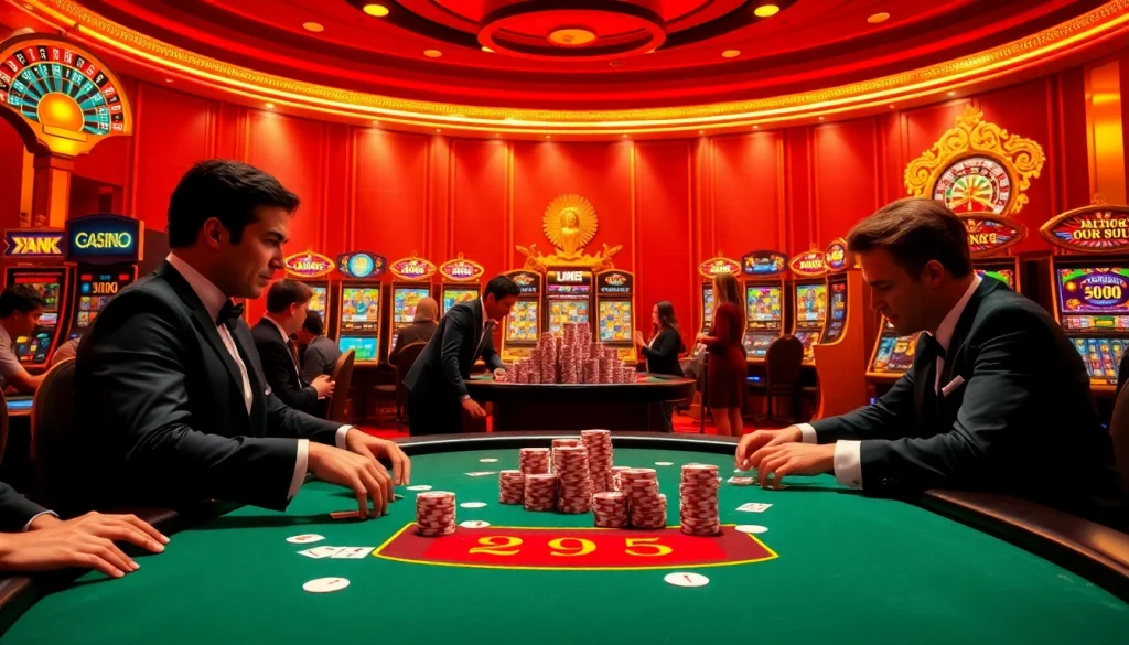 Experience the thrill of poker gaming at UU88 with vibrant casino scenes.