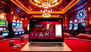 Experience Link Vào Loto188 through an elegant gambling interface, featuring vibrant poker chips and online betting.