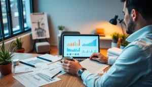 Księgowość dla spółki budowlanej w profesjonalnym biurze z księgowym przy pracy.