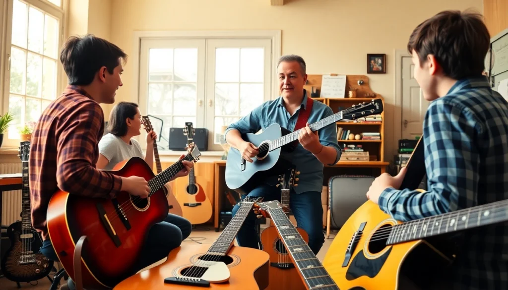 Engaging guitar lessons offered by https://guitarlessons.co.uk in a warm classroom atmosphere.