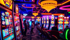 Permainan slot gacor terpercaya dengan mesin slot modern dan atmosfer kasino yang cerah.