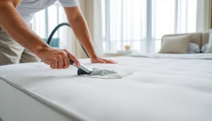 Enhance your experience with mattress cleaning Dubai services, showcasing a technician hard at work.