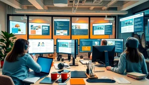 Creating visually appealing Thiết kế website in a collaborative office environment.