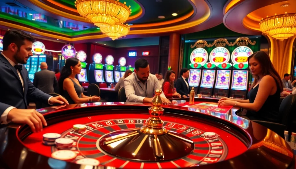 Excited players enjoying UU88 at a luxurious casino roulette table with vibrant chips.