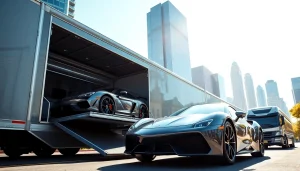 Transporting luxury cars safely with https://luxuryautocarriers.com in an urban environment.