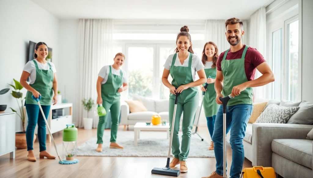 Efficient cleaning service team enhancing a modern home's cleanliness and sustainability.