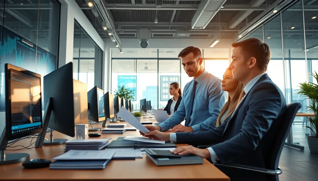 Accounting and Bookkeeping Services professionals in a modern office environment, collaborating on financial strategies.