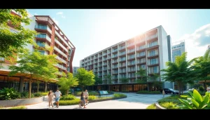 Showcasing lush landscape and modern design of tampines ec condominium with community interaction.