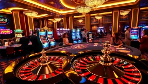 Experience the excitement of JUN88's casino with vibrant roulette, poker tables, and slot machines.