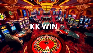 Experience the excitement of KK WIN at a luxurious casino, featuring vibrant games and enthusiastic players.
