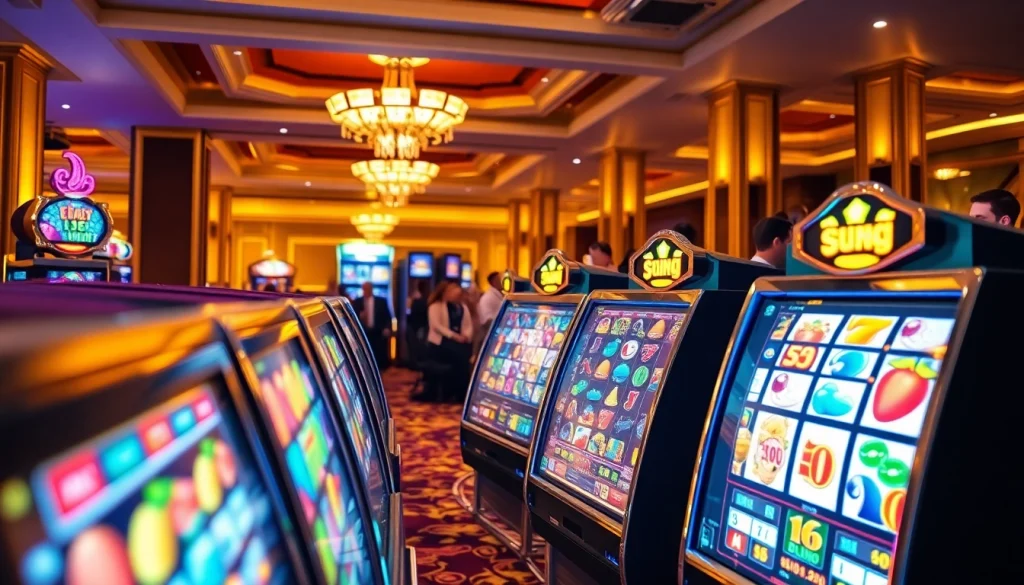 Experience the excitement of 온라인슬롯 with vibrant spinning reels and lucky players in a dazzling casino.