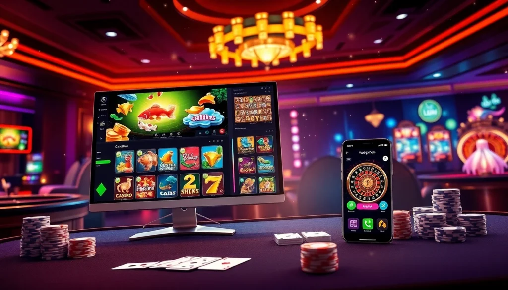 Engaging online gambling atmosphere featuring Vua99 with vibrant games and casino elements.