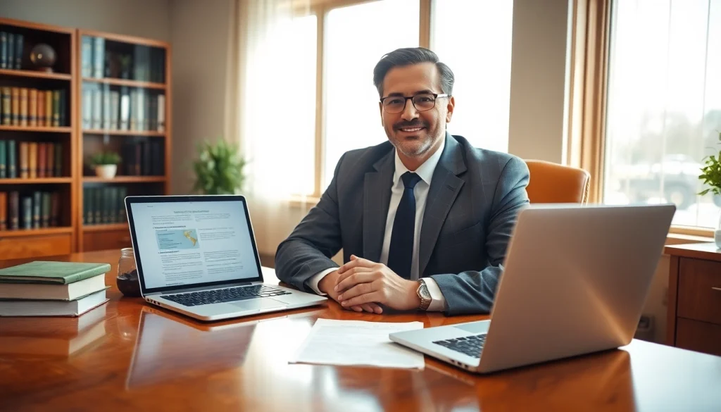 Agricultural law lawyer consulting with clients in a professional office environment.