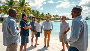 Dustin Rennie Belize at Ambergris Caye discussing real estate opportunities with investors, highlighting the vibrant market.