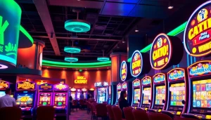 Slot depo 5k menampilkan suasana kasino yang penuh warna dan mesin slot menarik.