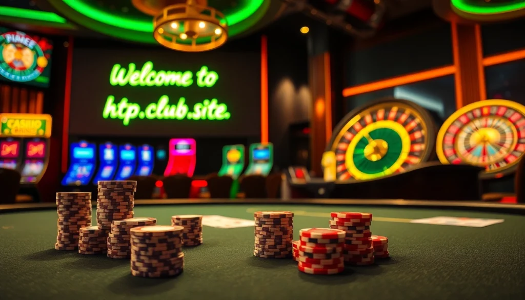 Experience the excitement of online gambling with a vibrant casino scene at https://topclub.site/ featuring roulette and poker tables.