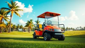 Kandi golf carts for sale showcased on a sunny golf course highlighting vibrant designs.