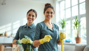Experience exceptional cleaning service with professional cleaners in a bright home.