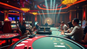 Engage in high-stakes excitement at Hi88 casino with players celebrating wins and vibrant gaming.