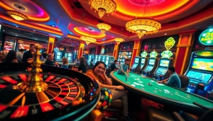 Experience exciting games at new66 with vibrant casino interiors and enthusiastic players.