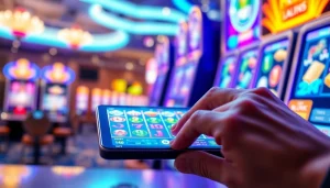 Menggambarkan slot depo 5k dengan suasana permainan slot online yang dinamis dan menarik.