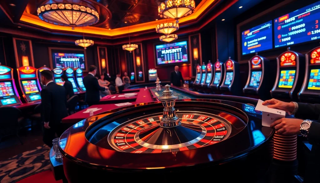 Kuwin 1 live betting scene showing players at a roulette table, glimmering chips, and engaging casino atmosphere.