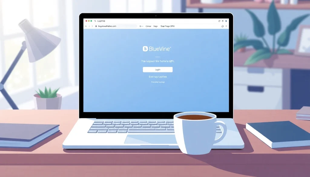 Access the BlueVine login page on a modern laptop in a serene home office environment.