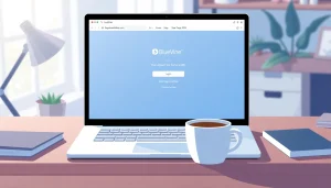 Access the BlueVine login page on a modern laptop in a serene home office environment.