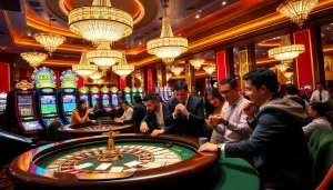 Experience the thrill of winning at the LC88 casino with vibrant gaming tables and excited players.