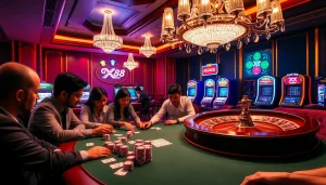 Players enjoying an intense game at XX 88 poker table with vibrant casino ambiance.