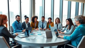 Engaged individuals collaborating in a business meeting showcasing teamwork and innovation.