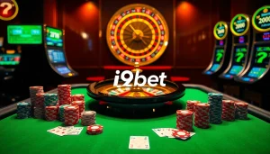 Experience the excitement of i9bet at a luxurious casino table filled with poker chips and cards.