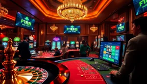 Experience the thrill of F168 casino gaming with dynamic tables and vibrant slot machines.