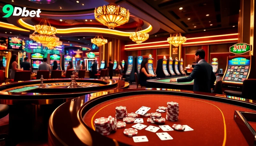 Players enjoying the exciting games at 9Dbet's luxurious online casino interface.