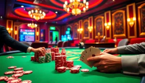 High-stakes poker action at w88 casino table with vibrant chips and elegant ambiance.