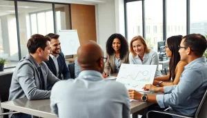 Engaging business meeting showcasing professionals collaborating on strategies in a dynamic environment.