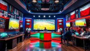 Catch thrilling sports action with Diema Sport online free streaming, featuring vibrant broadcasting studio atmosphere.