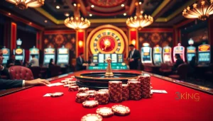 Experience thrilling gameplay on https://3king.cn.com/ with casino tables, vibrant chips, and dynamic winning moments.