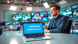 Engaging journalist in a lively newsroom around https://spectacle.com.ua, capturing the essence of modern journalism.