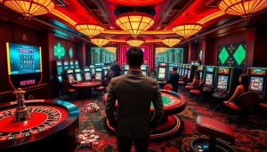 Exciting gaming action at NEW88 Trang chủ casino tables featuring roulette and poker.