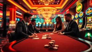 Engaging scene of a casino featuring 주소모음 tables and vibrant poker action.