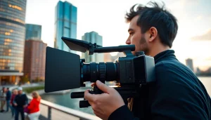 Shoot with a professional video production company Calgary in a vibrant cityscape.