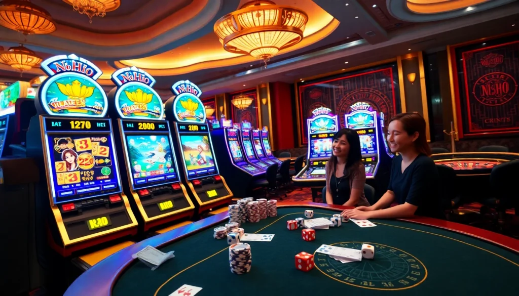 Nổ Hũ gaming scene featuring vibrant slot machines and casino excitement.